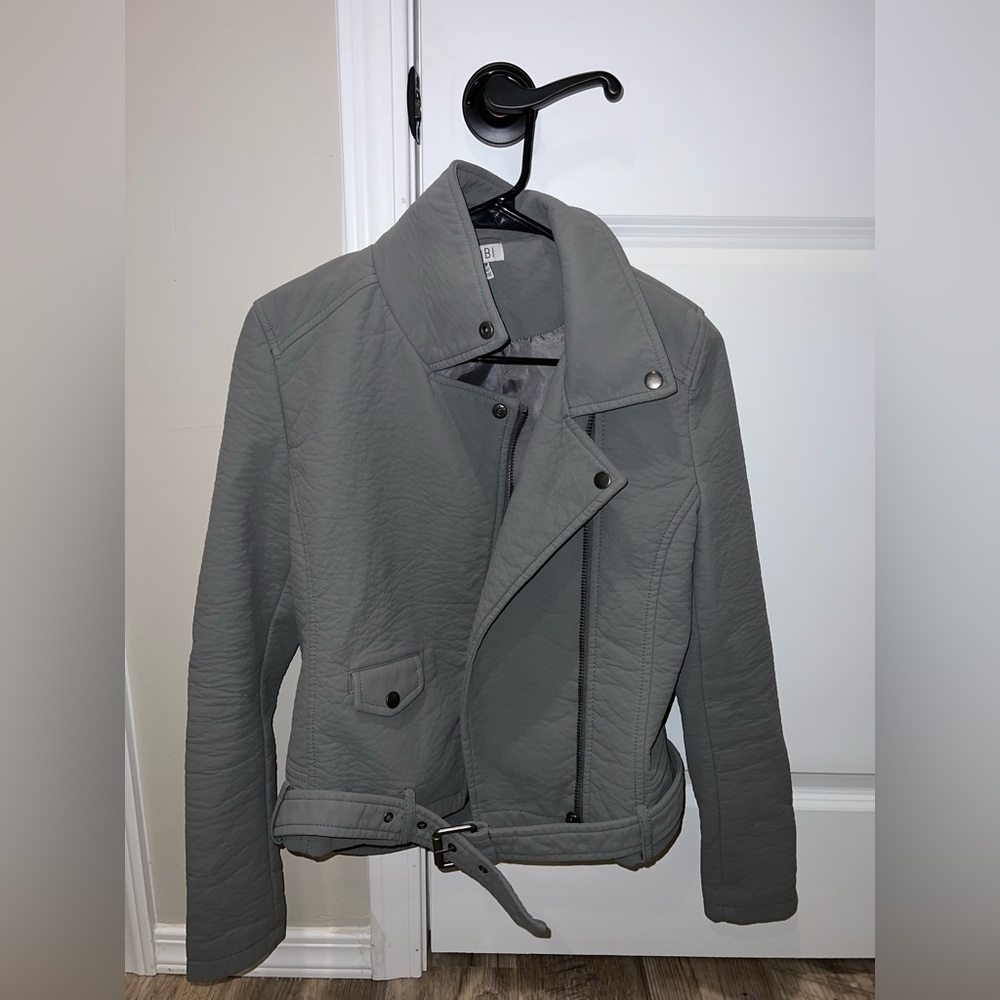 Women’s Faux Leather Gray Motorcycle Jacket